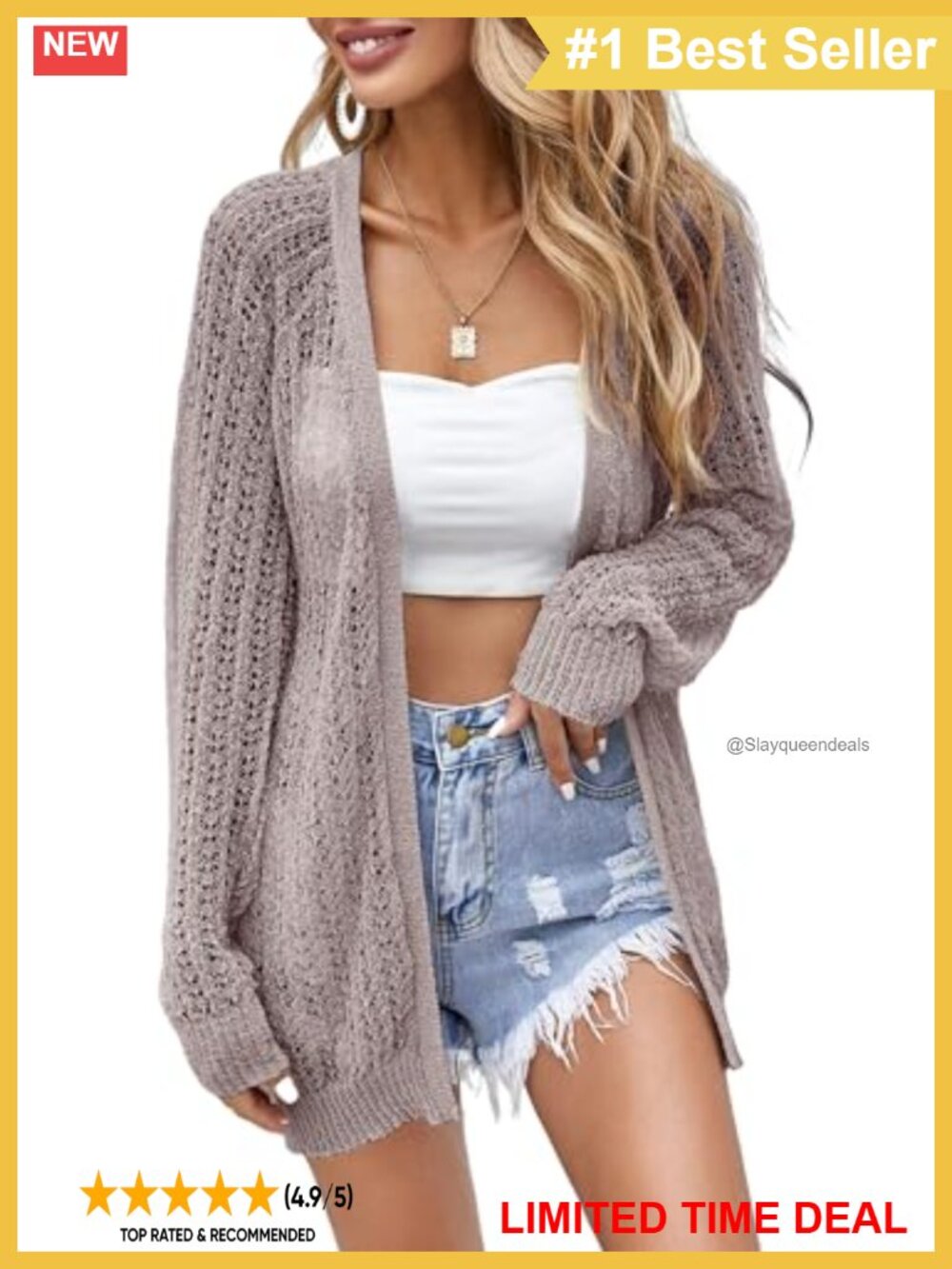 Crochet Lightweight Open Front Long Sleeve Cardigan Swim Cover Up